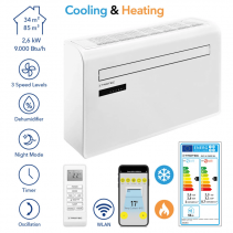 Aer conditionat de perete Smart TROTEC PAC-W 2600 SH, Capacitate 9000 Btu, WiFi, Timer, Swing, Sleep