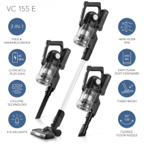 Aspirator vertical TROTEC cu acumulator VC155E, Acumulator 2 Ah, Filtru HEPA, Autonomie 40 min, Putere 150W