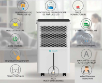 Dezumidificator AlecoAir D12 Junior, 12 litri/zi, Uscare Rufe, Debit Aer 80 mc/h, Higrostat, Timer