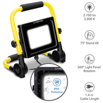 Proiector LED portabil TROTEC PWLS 10 30, Flux luminos 2700 lm, Temperatura culoare 5000 K