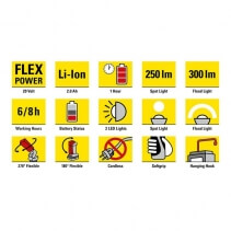 Lampă de lucru cu acumulator PWLS 10-20V, 7 Trepte de blocare, Acumulator FlexPower