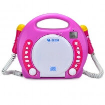 Karaoke copii Bobby Joey X4-TECH Roz, Stickere, Display LCD, Compatibil cu CD Audio,MP3, Card SD si Stick USB