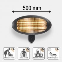 Radiator infraroşu cu tuburi de quartz Trotec IR 2000 S, Putere maxima pana la 2000W, 3 elemente de incalzire, Protectie IP34